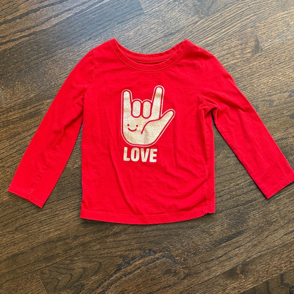 Cat & Jack Red Long Sleeve Shirt with Love Graphic